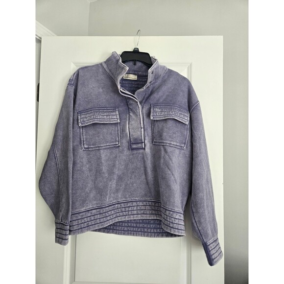 Zenana Outfitters Tops - Zenana Acid Washed Half Snap Fleece Sweatshirt Med